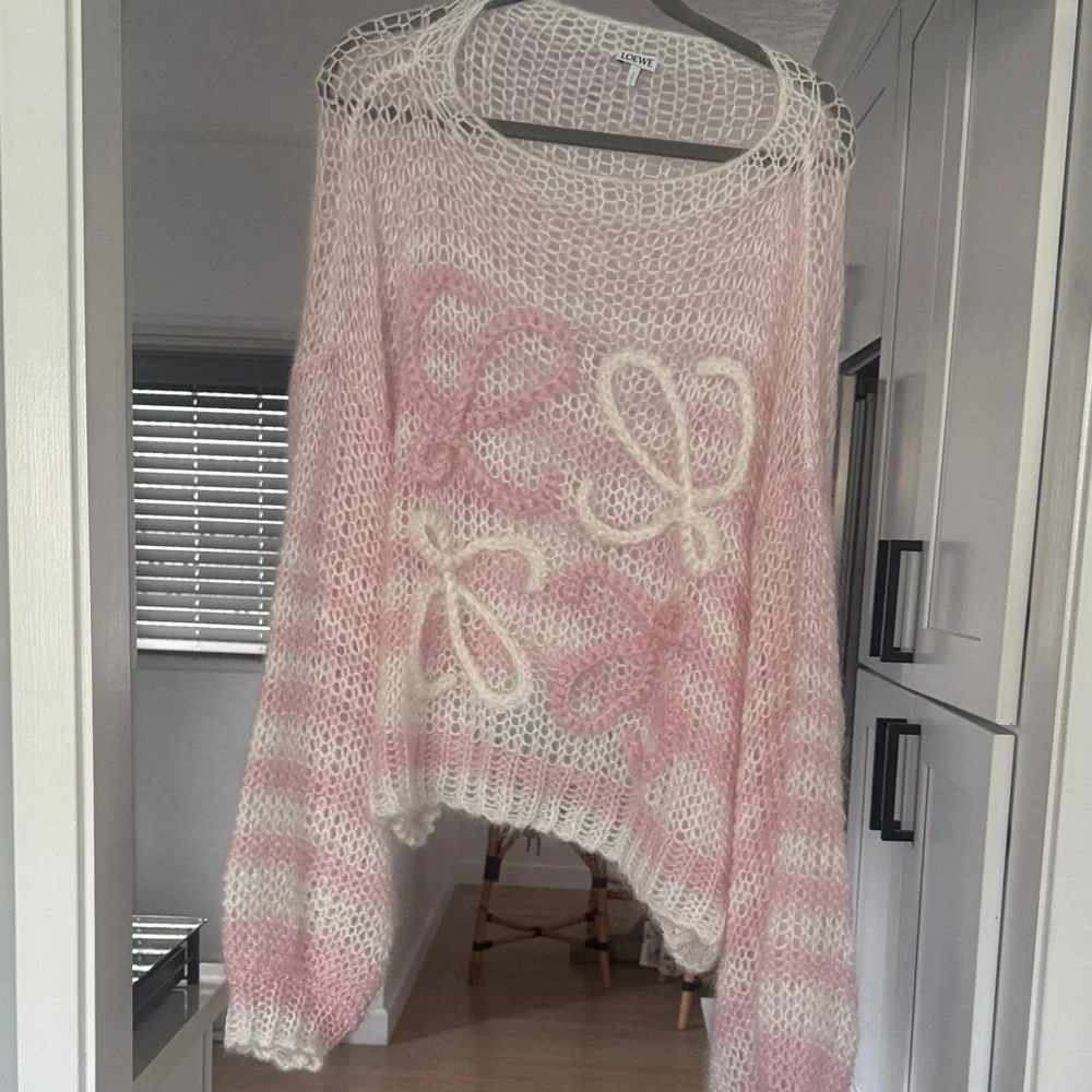 Loewe striped Pink and White Anagram Knit Sweater - Picture 3 of 6